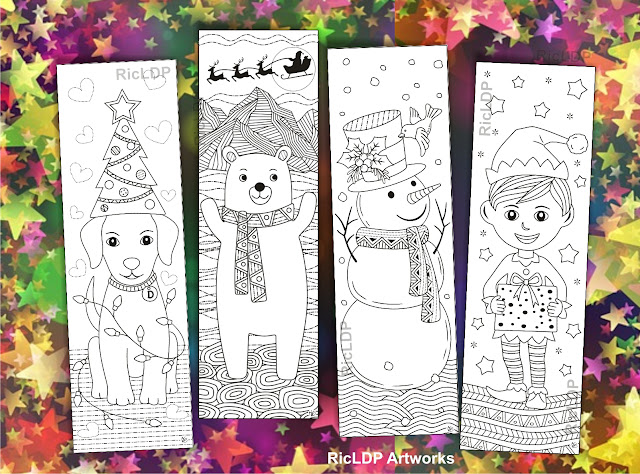 Cute Coloring Xmas Bookmarks