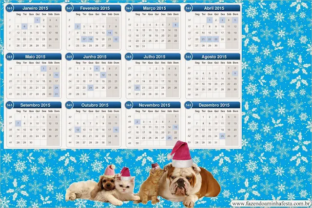 Dogs and Cats in Christmas Free Printable Calendar 2015. 