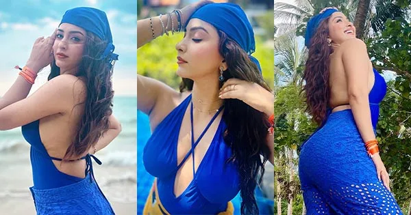 esshanya maheshwari blue swimsuit curvy body