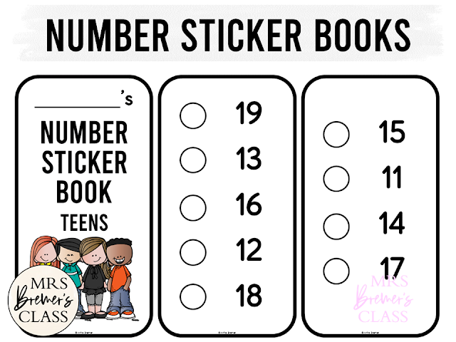 Math number recognition sticker books for math learning assessment in Kindergarten