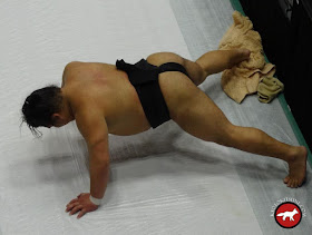 Sumo fait des pompes pour son entrainement