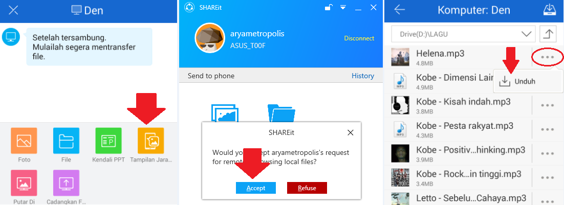 mudah bukan cara mengirim file dari android ke pc dengan Shareit ...