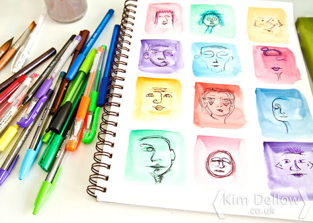 Close up of the doodled faces