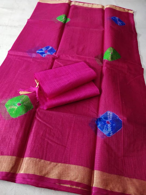 Kota Silk Zari Border Sarees With Hand Tie