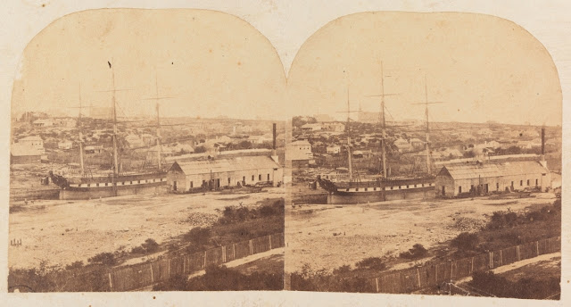 Sepia photograph of the Dry Dock at Balmain, looking west across Mort's Dock at Waterview Bay.