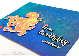 #cardbomb, #maria willis, #heroarts, Color Layering Octopus, #distressoxideinks, ranger ink, Tim Holtz, distress resist spray, cards, stamps, ink, paper, paper craft, craft, creative, handmade, diy, color, ocean, happy birthday