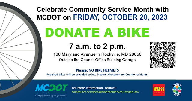 Child and Adult Used Bicycles Can Be Donated at Department of Transportation Event on Friday, Oct. 20, in Rockville