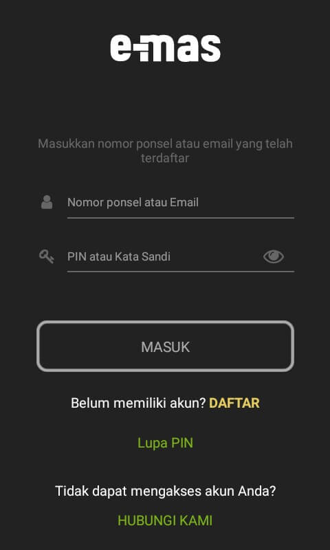 Jika Anda sudah masuk kedalam aplikasinya, Silahkan pilih "Mulai Sekarang" dan Login menggunakan Email/Nomor Handphone dan Password/PIN.