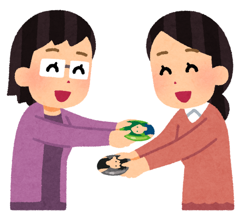 グッズの交換をしている人のイラスト かわいいフリー素材集 いらすとや