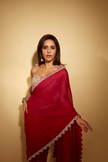 Nushrratt Bharuccha Red Saree Photos