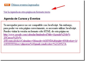 Página de Agenda sin javascript activo