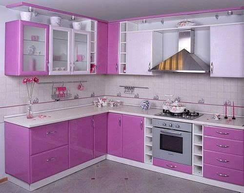 Contoh desain dapur minimalis warna ungu