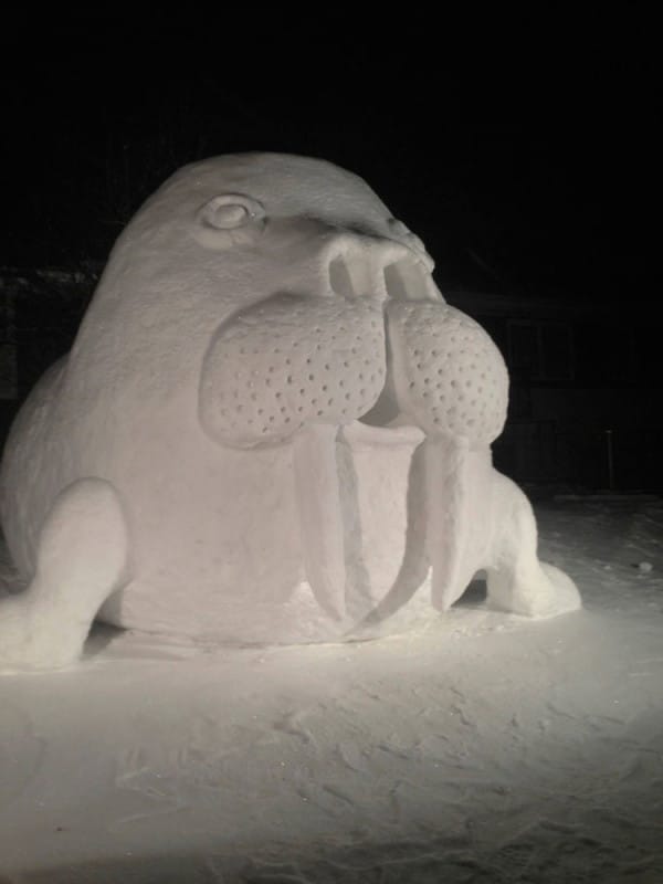 Some are treasured species, like this walrus by the Bartz brothers. - Artists Create Stunning Sculptures Using Nothing But Snow