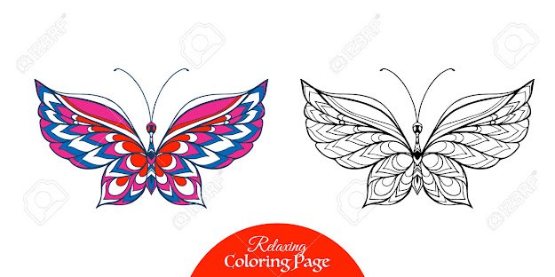 Decorative Butterfly Coloring Book For Adult And Older Children Coloring  Page With Colored Sample