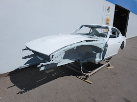 Larry Oka 1972 Datsun 240Z Race Car Shell with new pearl white paint.