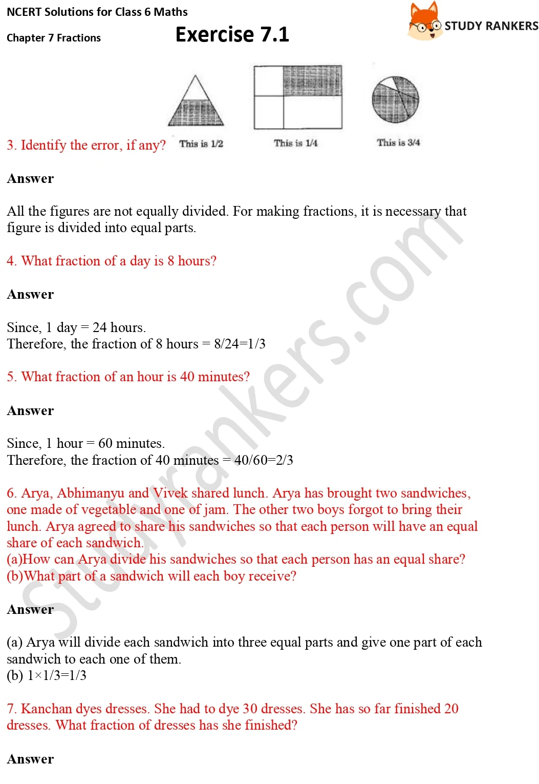 NCERT Solutions for Class 6 Maths Chapter 7 Fractions Exercise 7.1 Part 2