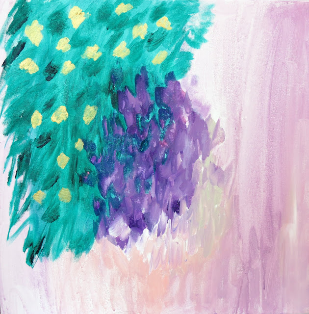 Pink purple green gold original abstract painting 