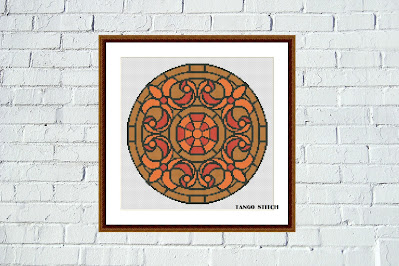 Stained glass mandala ornament cross stitch pattern - Tango Stitch