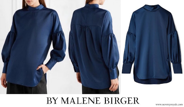 Queen Rania wore By Malene Birger Allica Cutout Washed-Satin Blouse