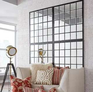 Rectangular Window Design Wall Mirror, Accent