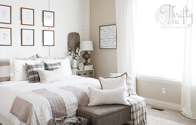 Farmhouse bedroom decor and decorating ideas. White and bright and neutral master bedroom. Fixer upper style bedroom ideas