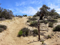 Trail sign at the Panorama Loop ridgeline at the location where Ed Rosenthal missed the left turn and got lost for 6 days in October 2010, Joshua Tree National Park