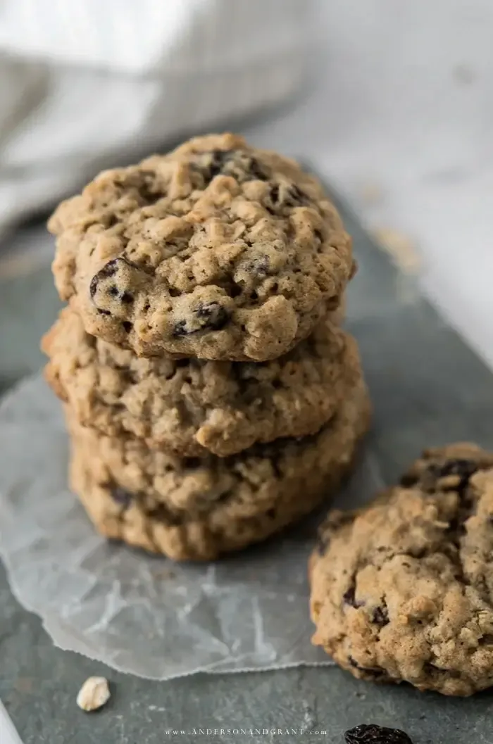 Stack of oatmeal raisin cookies