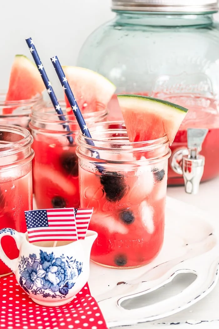 fruity drink, USA mini flags, blue stars paper straws