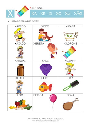 Lista de palavras com a família silábica da letra X