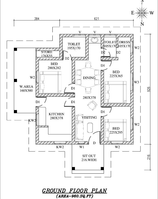 Beautiful Low Budget Kerala Home  Plan  in 960 Sq Ft Under  