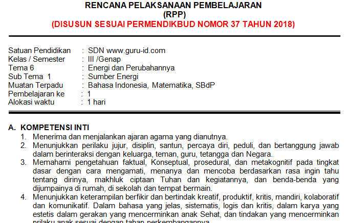 Rpp K13 Kelas 3 Tema 6 Subtema 1 Sumber Energi Revisi Terbaru Semester 2 Tahun 2018 Info Pendidikan Terbaru