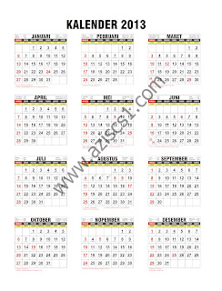 Template Kalender 2013 lengkap dengan Tanggal Arab dan Jawa