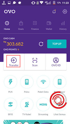 Setelah di halaman depan aplikasi OVO, silakan kalian klik transfer