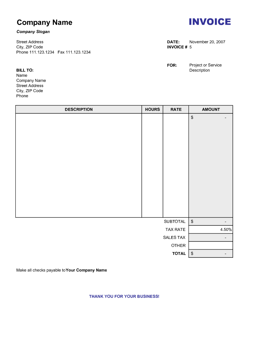 Blank Billing Invoice Scope Of Work
