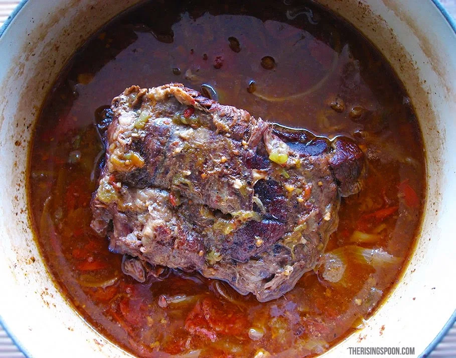 Slow Cooked Beef Pot Roast with Tomatoes and Green Chiles closer