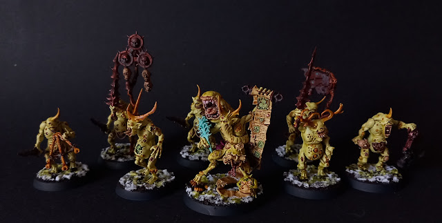 Nurgle Daemons painted with Citadel Contrast for Warhammer 40k