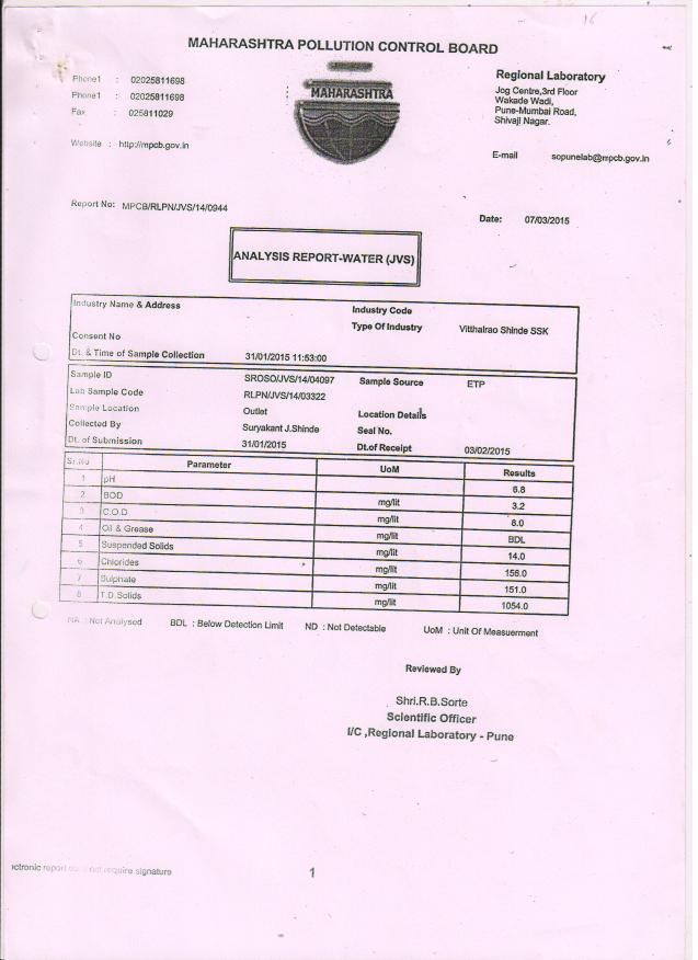 MPCB Water Analyis Reports, Enviromental Clearances and Data sheets