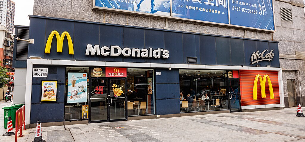 McDonald’s logo and restaurant in the city.