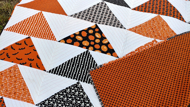 Modern Halloween flying geese quilt in Quilty magazine