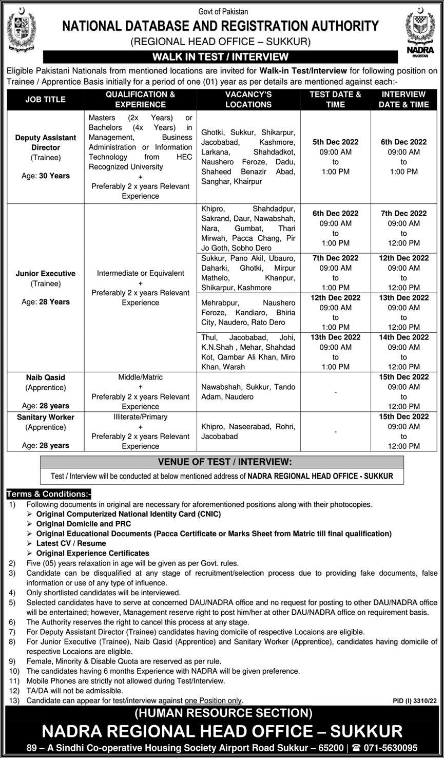 NADRA National Database and Registration Authority Jobs Sindh 2022