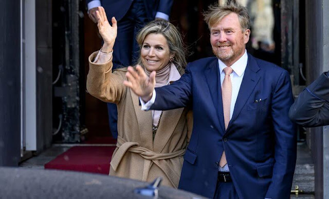 Queen Maxima wore a Megaton camel hair wrap coat by Max Mara, Natan shirt jacket. Princess Beatrix and Princess Margriet