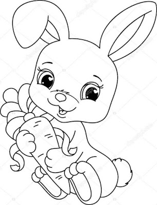 Gambar Sketsa Kelinci Berdiri Hitam Putih Mudah Diwarnai atau Mewarnai untuk Anak TK atau SD_Funni standing rabbit coloring pages