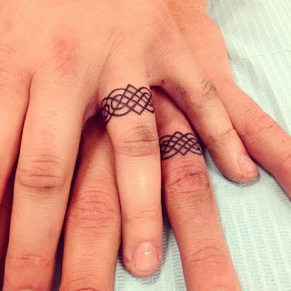 wedding band tattoos for him and her linies