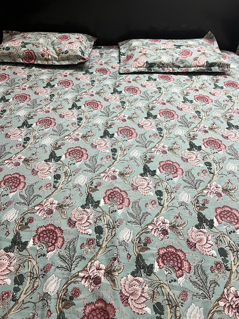hand block printed pure cotton king size bed sheets