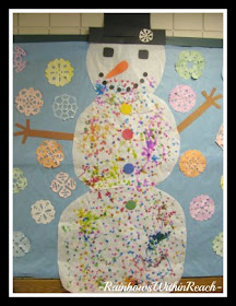 Gigantic Snowman Collaborative Mural Bulletin Board (from Bulletin Board RoundUP via RainbowsWithinReach)