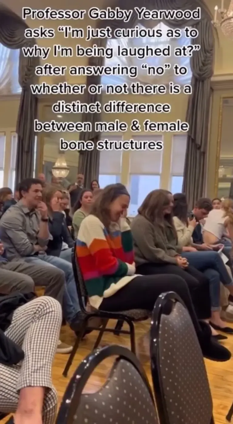The response led to laughter from several of the students attending the lecture. Twitter/IWF
