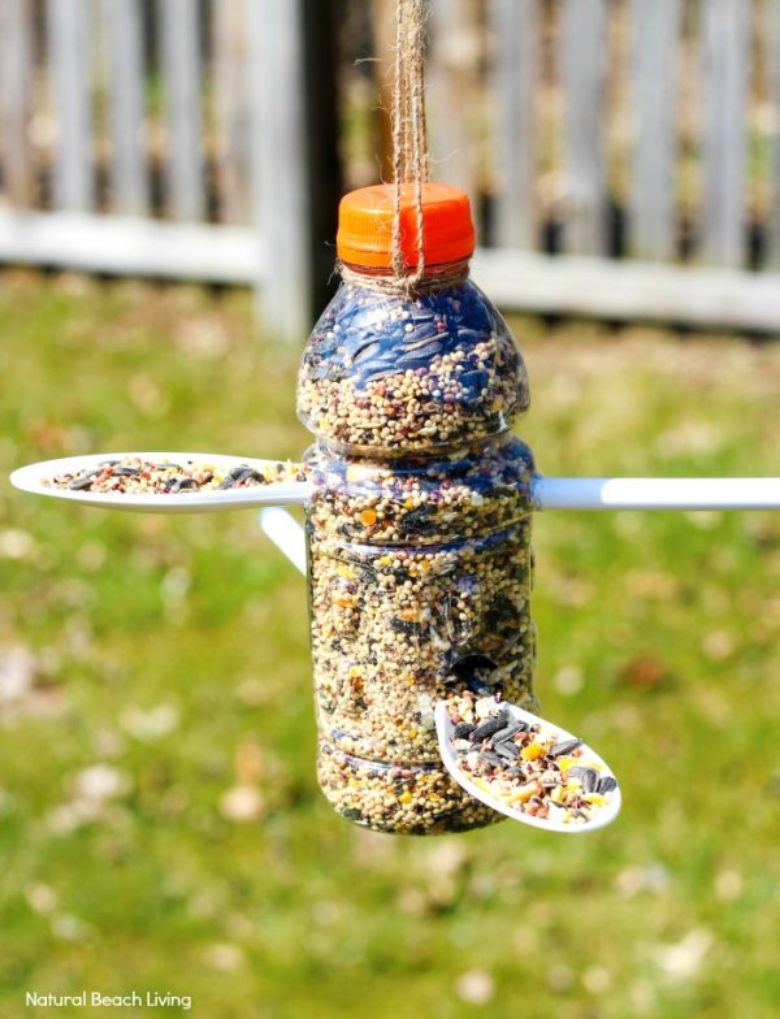 Plastic bottle homemade bird feeder