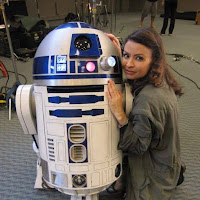 Vanessa Marquez with R2-D2 at the filming of the Star Wars fan film Return of Pink Five