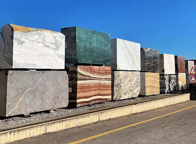 Blocks of quartzite and marble