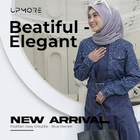 Koleksi Upmore Terbaru Fadillah Grey Grisaille - Blue denim Baju Gamis Muslimah Best Seller Kekinian Stylish daily wear outfit